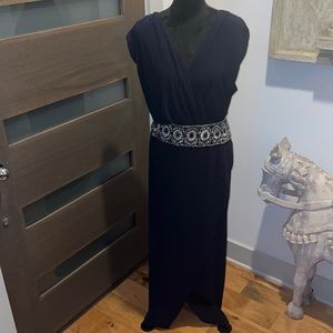 Alex Evening dark blue  cleavage embellished waist detailing Sz 16 gown dress